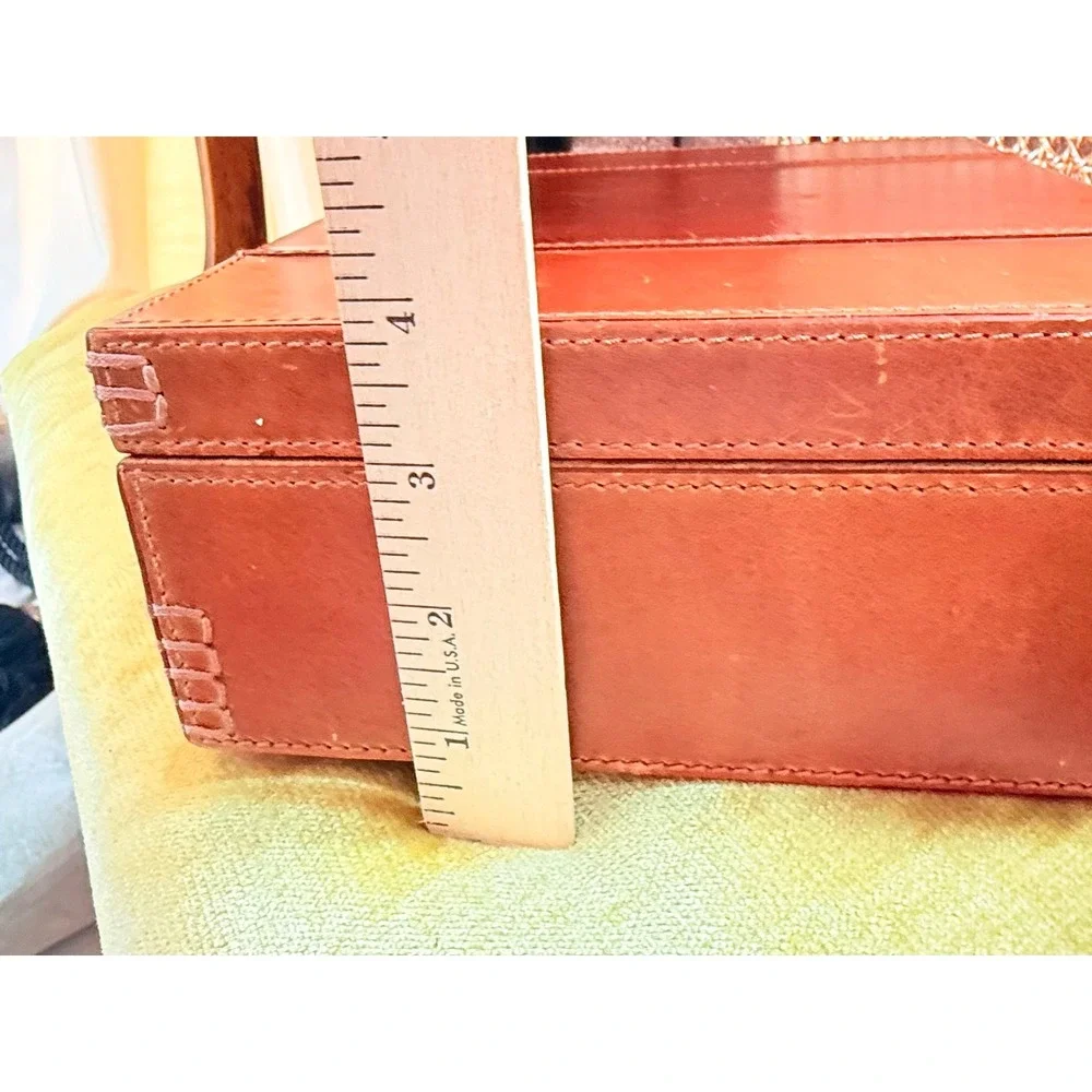 Fossil Leather Jewelry Box Organizer Valet Tray Brown Lined Storage Case